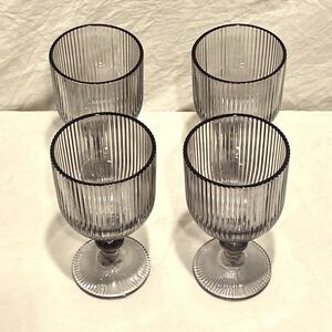 Vintage Light Gray Goblet Water Wine Glass Set Of 4 12 OZ  Excellent Condition